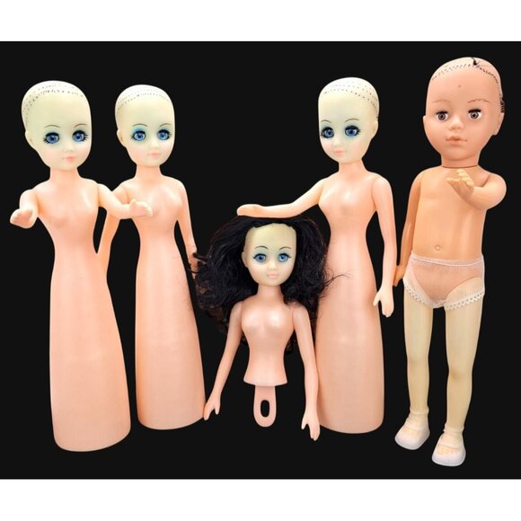 Vintage Creepy Dolls Haunted Terror Sisters Sleepy Eyes Lot Of 5 Cone DIY Craft - Picture 1 of 13